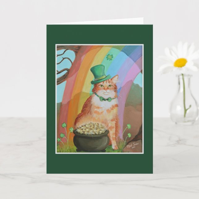 Leprechaun St. Patrick's Day Tabby Katt Kort (Liten växt)