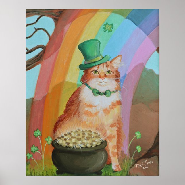 Leprechaun St. Patrick's Day Tabby Katt Väggkonst (Framsidan)