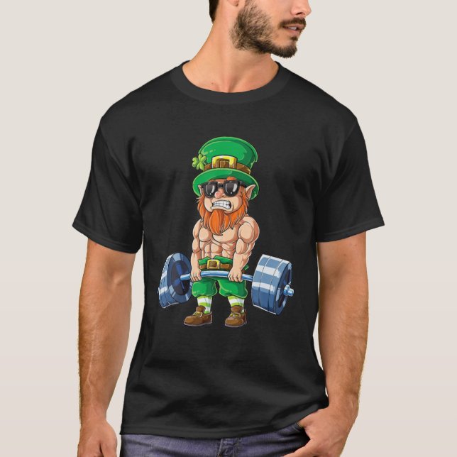 Leprechaun St Patricks Day Weightlifting Deadlift T Shirt (Framsida)