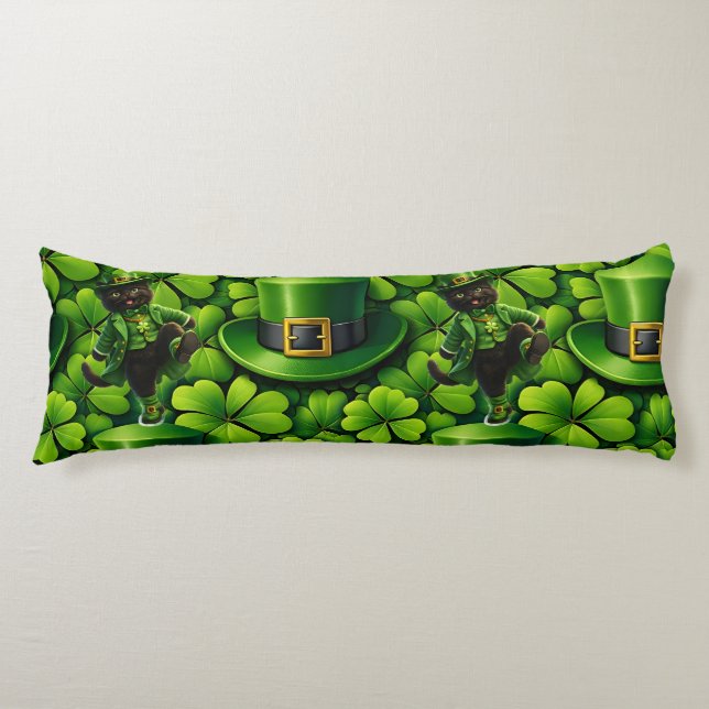 Leprechaun svart katt Saint Patrick's Day lumbalpå Kroppskudde (Framsidan)