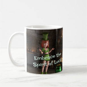 Leprechaun Toon Girl bredvid Potten i Guld Kaffemugg