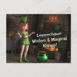 Leprechaun Toon Girl bredvid Potten i Guld Vykort