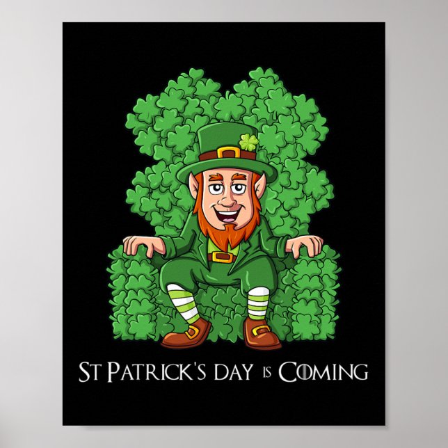 Leprechaun vid Klöver Throne St patricks day Boys  Poster (Framsidan)