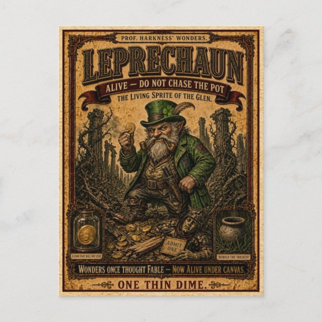 Leprechaun, Vintage Cirkusmonster Vykort (Framsida)