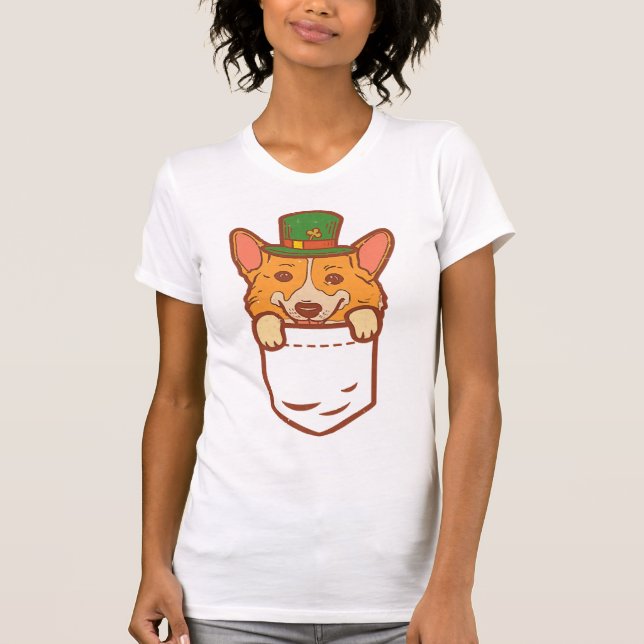 Leprechaun Welsh Corgi Pocket St patricks day Pet T Shirt (Framsida)
