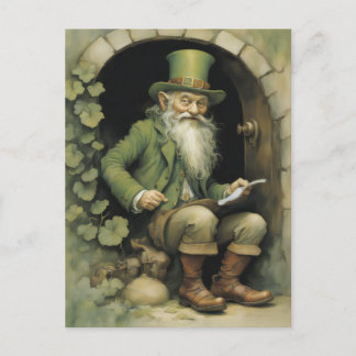 Leprechaun with Shamrocks Vykort