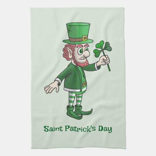 Leprechaunen med en shamrock kökshandduk (Vertikal)