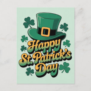 Leprechaunhatt & Shamrocks Glad St. Patricks dag Vykort