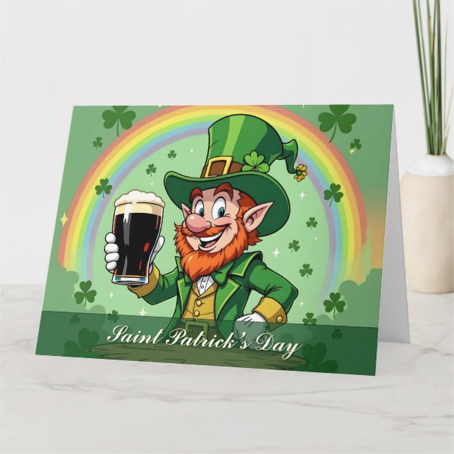 Leprechauns glädjerum under regnbågen tack kort (Framsida)