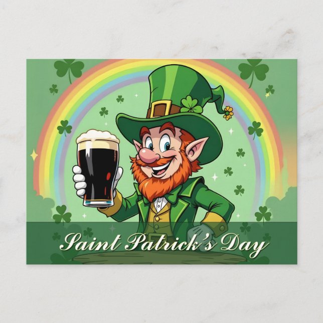 Leprechauns glädjerunder regnbågen vykort (Framsida)