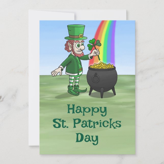 Leprechauns gryta med guld till St. Patrick's Day Julkort (Framsida)