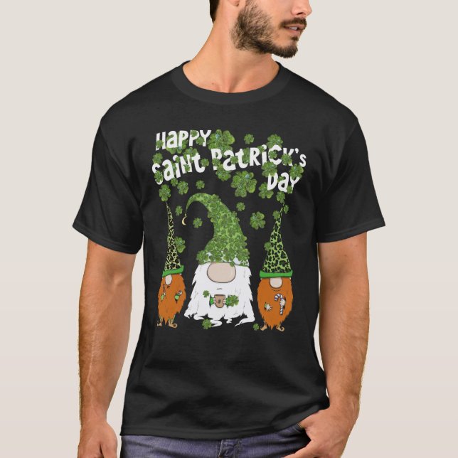 Leprechauns Leopard Shamrock Happy St Patricks Day T Shirt (Framsida)