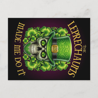 Leprechauns Made Me Do It Skull Shamrock Saint Pat Vykort