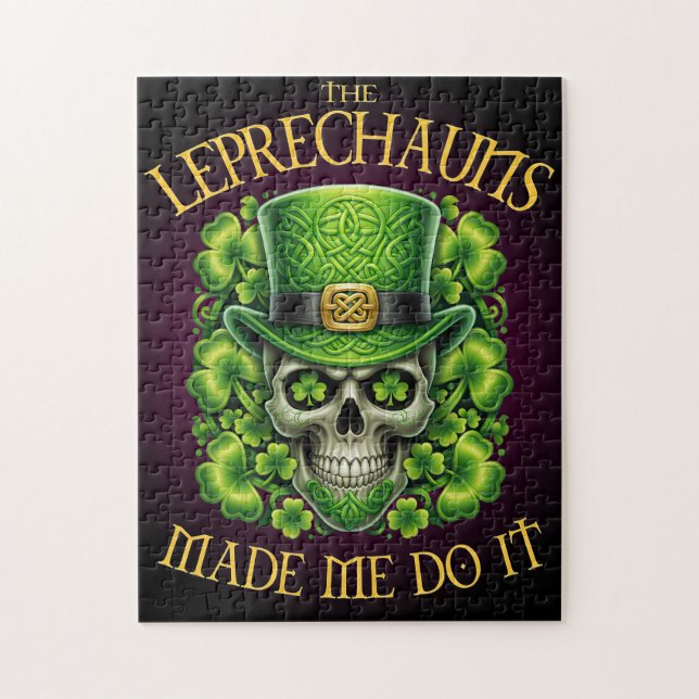 Leprechauns Made Me Do It Skull St Patrics Day Pussel (Vertikal)