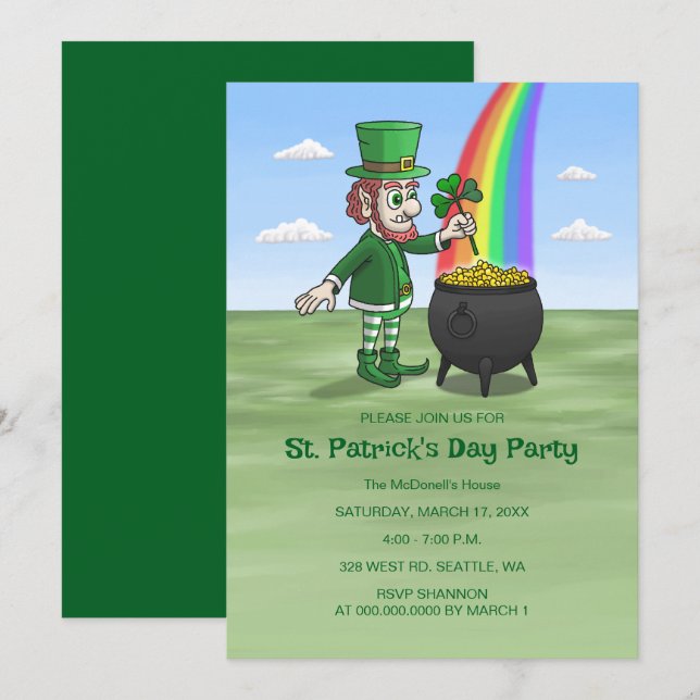 Leprechauns St. Patrick's day firande Inbjudningar (Fram/baksida)