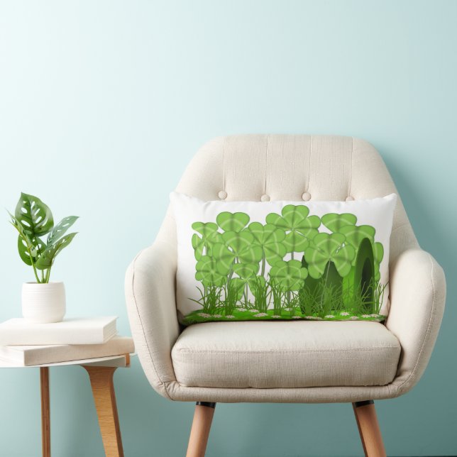 Leprechauns Top hat Ljugande i Fält av Shamrocks Lumbarkudde (Stol)