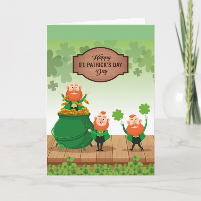 Leprechaunsar på St. Patrick Day Helgkort (Framsida)