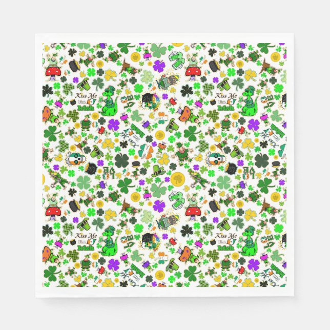 Leprechaunsar Shamrocks Guld MushRumkiss Me Irish Pappersservett (Framsidan)