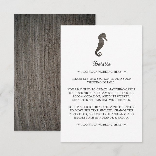 Ler Hjortfisk Strand Bröllopsdetalj Tilläggskort (Fram/baksida)