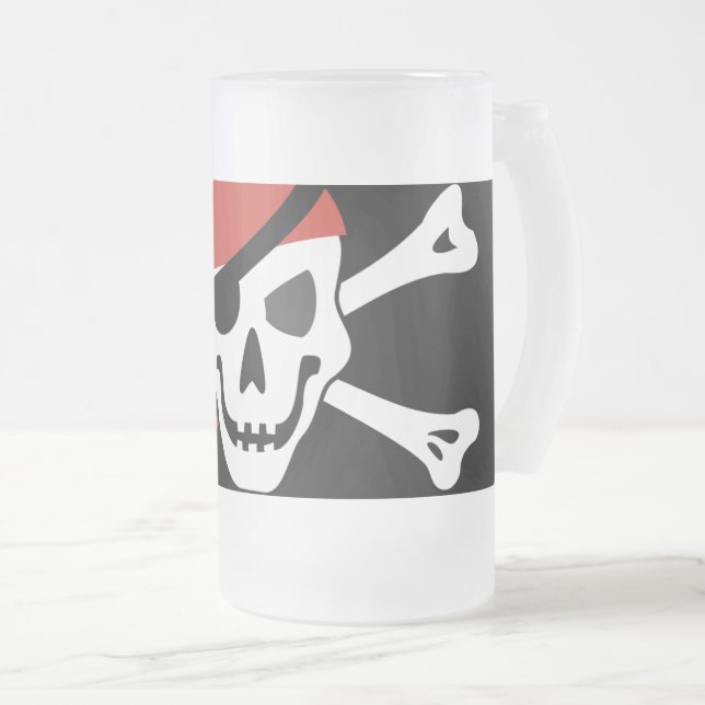 ler Pirat Skull med Red Bandanna Frostat Ölglas (Framsida höger)