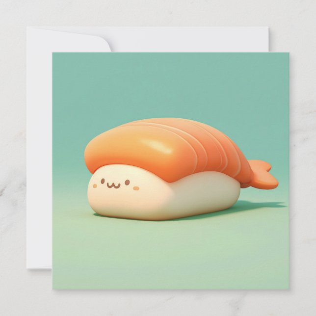 Ler Räka Nigiri Sushi Illustration vykort (Framsida)