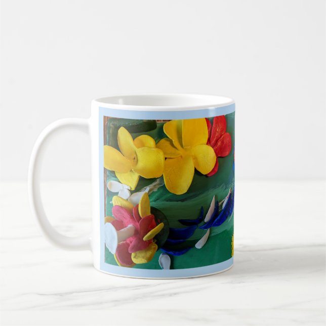 Lera blommor Sculpture Folk Art Kaffemugg (Vänster)