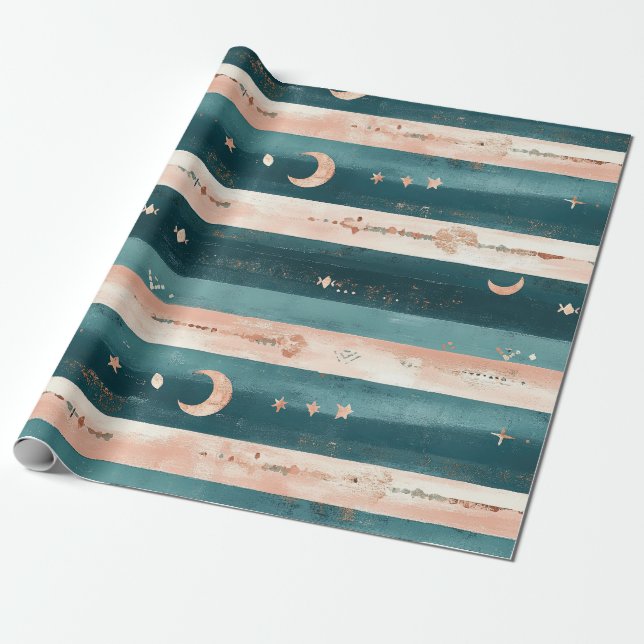 Lera & Teal Stammarstjärnor och månstrimma Presentpapper (Utrullad)
