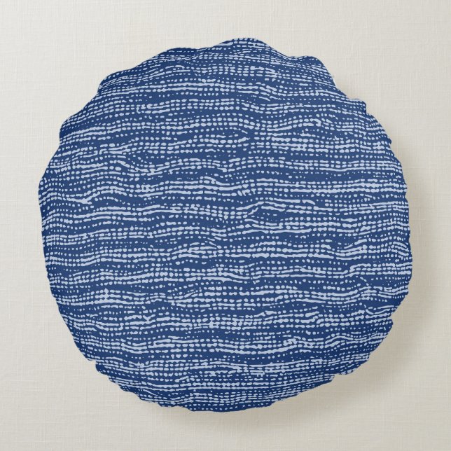 Lera Trasa Stitch Rand i Indigo Blue Rund Kudde (Baksidan)