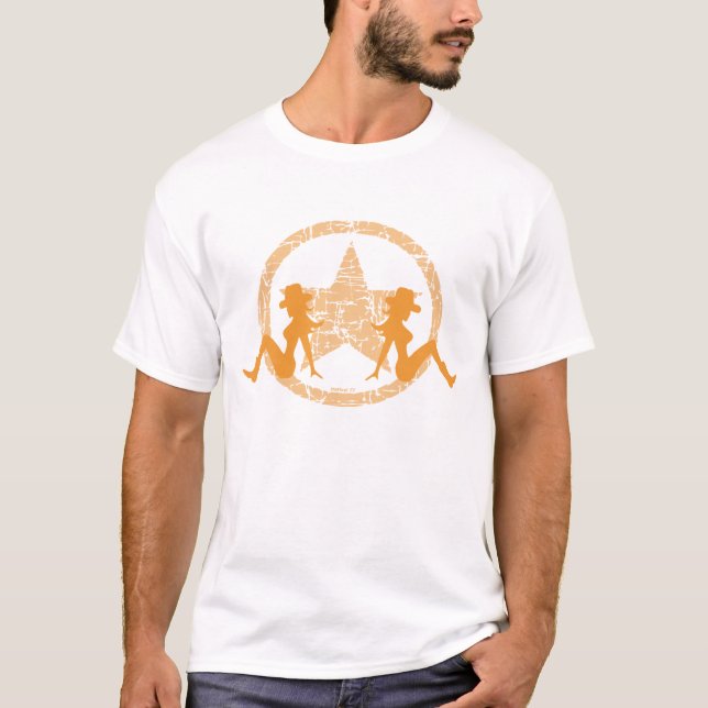 Lera viftar med orange Cowgirls T-shirt (Framsida)