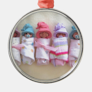 Lerababyar, älvahattar, sova, Swaddled som är Julgransprydnad Metall