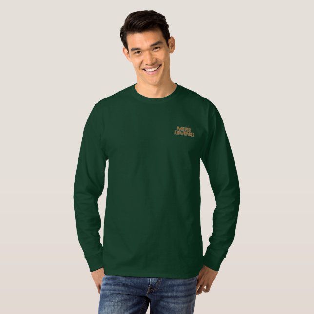 Lerdykning män dk grön långärmad T-shirt ficka (Hel framsida)