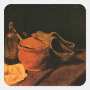 Lergods, flaska och träskor av Vincent van Gogh Fyrkantigt Klistermärke