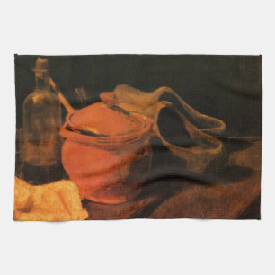 Lergods, flaska och träskor av Vincent van Gogh Kökshandduk