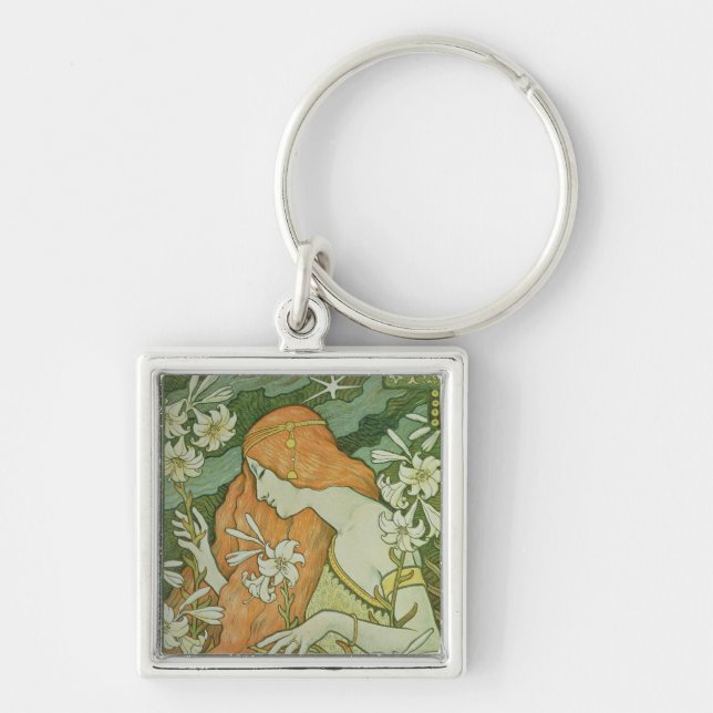 L'Ermitage Fyrkantig Silverfärgad Nyckelring (Framsidan)