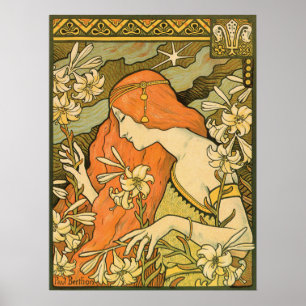 L'Ermitage Woman Fält of Flowers Fransk Nouveau Poster