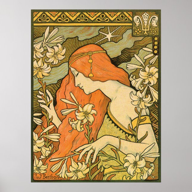 L'Ermitage Woman Fält of Flowers Fransk Nouveau Poster (Framsidan)
