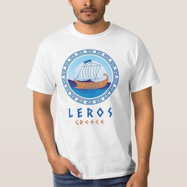 Leros, Greklands grekiska Frakt Design Manar T Shirt (Framsida)