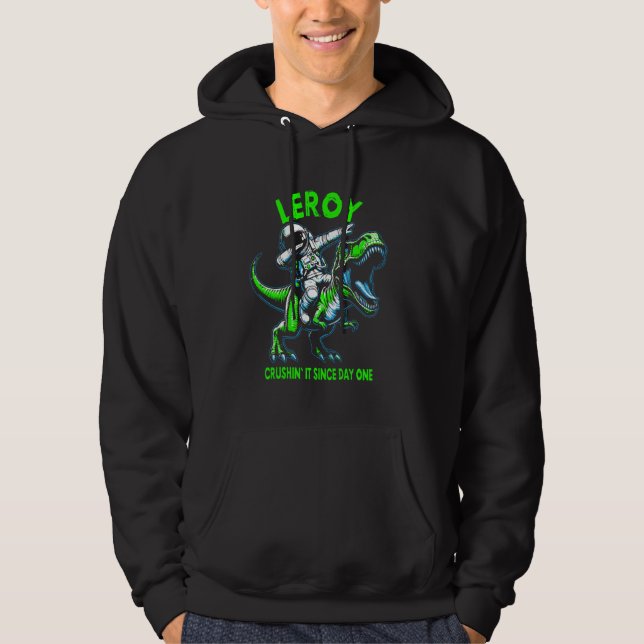 Leroy Krossar Det Sedan Dag Ett Astronaut Dinosaur Hoodie (Framsida)