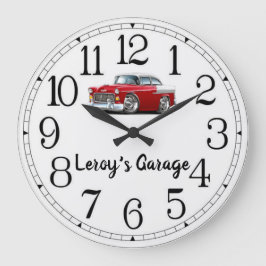 Leroys Garage Red & White Classic Car Stor Klocka