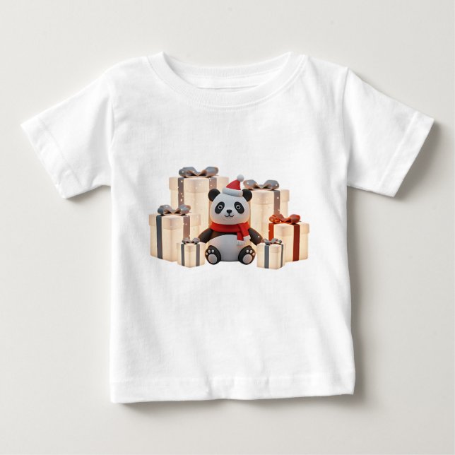 Lerpåsk Panda med tomteluva T Shirt (Framsida)