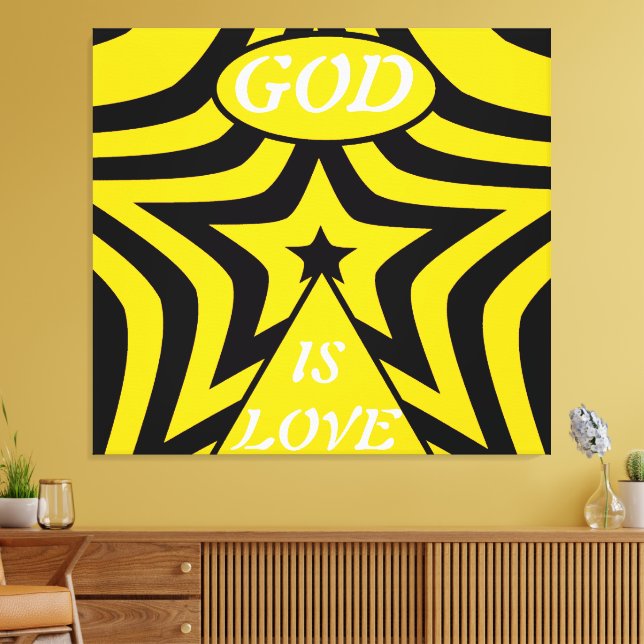 Lerretsduk: Cyber Yellow & Black Star  Canvastryck (Insitu (Vardagsrum))