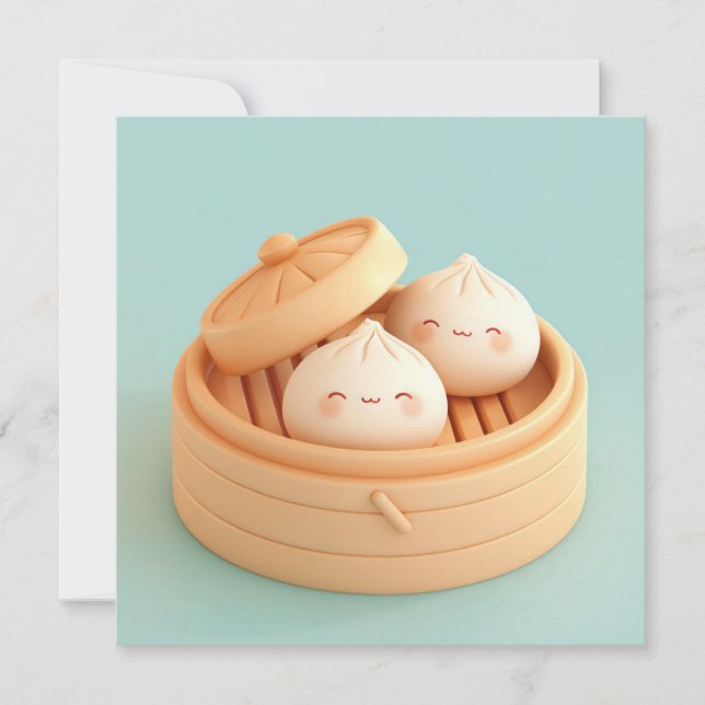 Lerteblandade ångade dumplings i bambukorg Postkor (Framsida)