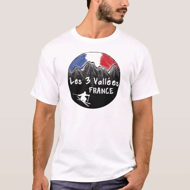 Les 3 Vallées frankrikeskier T Shirt (Framsida)
