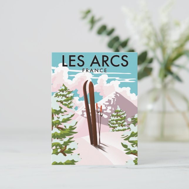 Les Arcs Frankrike resa skidåkning Vykort (Stående Fram)