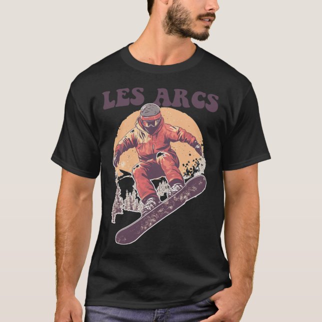 Les Arcs Frankrike Retro Snowboard T Shirt (Framsida)