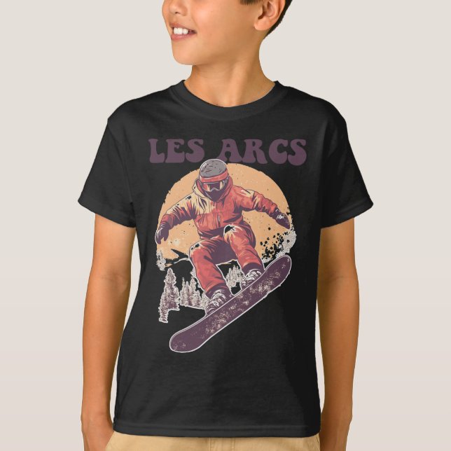 Les Arcs Frankrike Retro Snowboard T Shirt (Framsida)