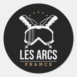 Les Arcs Frankrike Ski Resort Vintage Skiing Snowb Runt Klistermärke