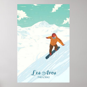 Les Arcs Snowboard Reseskylt Poster