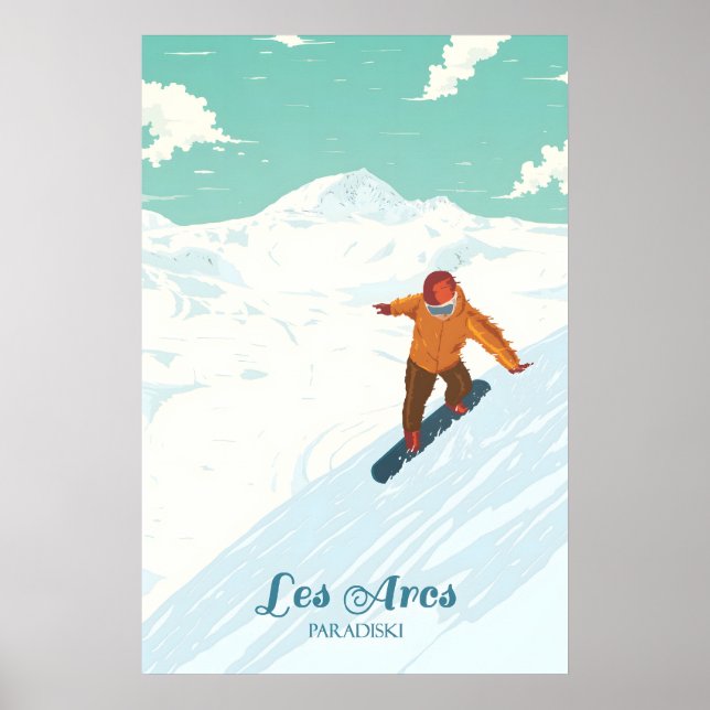 Les Arcs Snowboard Reseskylt Poster (Framsidan)