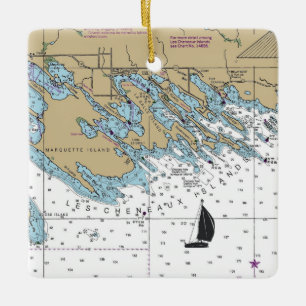 Les Cheneaux Islands MI-diagram Julgransprydnad Keramik